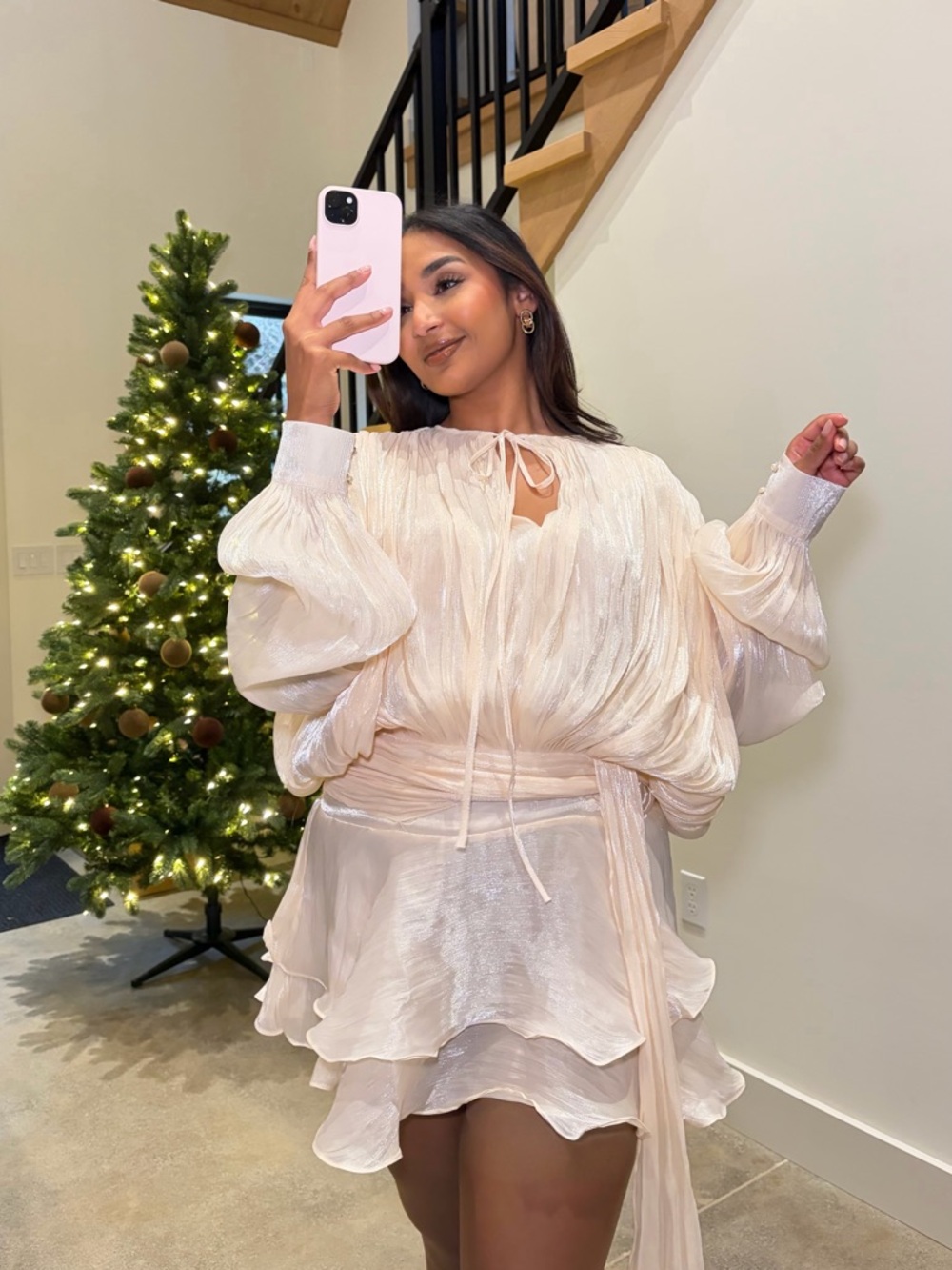 JLUXLABEL Cream Ruffled Mini Dress
